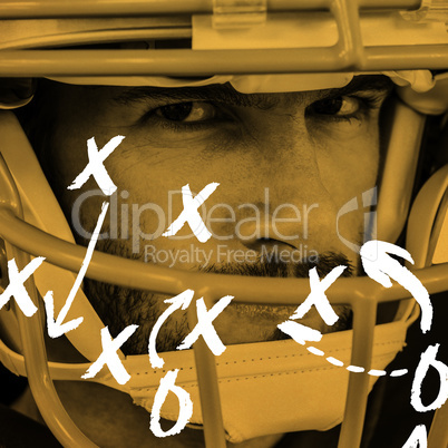 Composite image of close-up portrait of stern american football