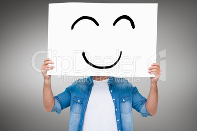 Composite image of portrait of a man presenting a panel Composite image of portrait of a man presenting a panel