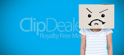 Composite image of depressed woman with box over head