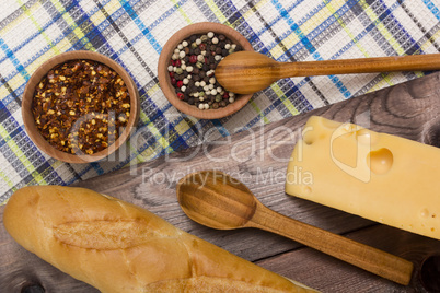 Breakfast with a French loaf and cheese