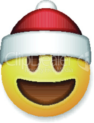 Santa Claus Emoticon laughing, holiday emoji smile symbol, isolated on white background, vector illustration.