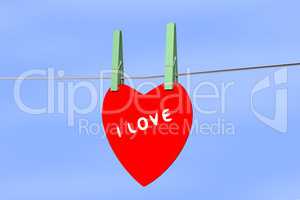Heart hanging on the clothesline