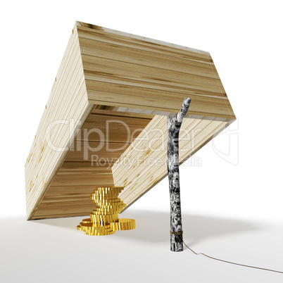Wooden box trap with money