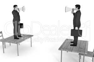 Man with megaphone on the table
