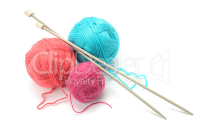 Woolen balls and knitting needles