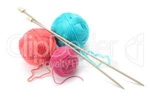 Woolen balls and knitting needles