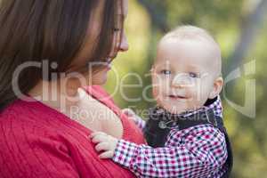 Little Baby Boy Having Fun With Mommy Outdoors