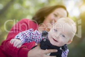 Little Baby Boy Having Fun With Mommy Outdoors