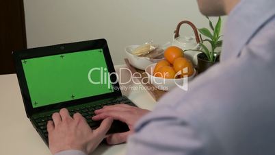 Technology Pc Computer Green Screen Monitor Businessman Typing On Keyboard