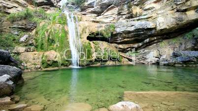 Beautiful veil cascading waterfalls in Campdevanol, Spain