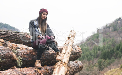 Young woman on woods