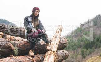 Young woman on woods