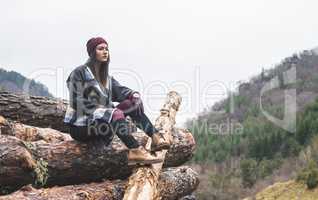 Young woman on woods