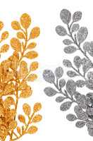 Christmas decorative golden and silver leaves