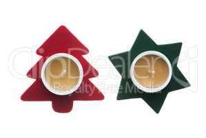 Red star and green pine tree  Christmas decorations with candles
