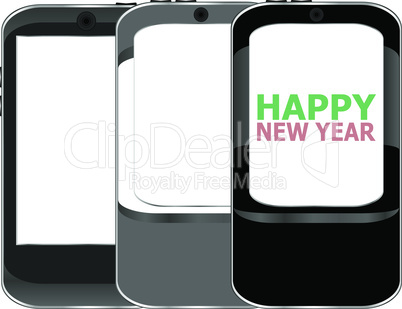 Smart phone with Happy New Year greetings on the screen, Vector holiday card