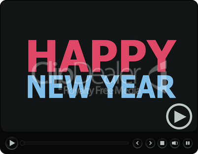 Flat design vector button. Happy New Year words on media player