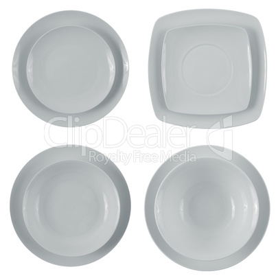 Set of empty white plates