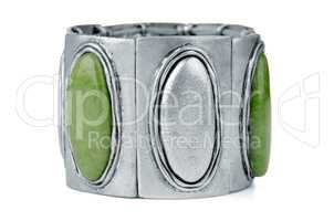 Silver bracelet with green gemstones