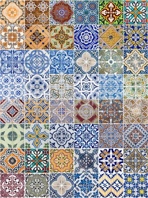 Set of 48 ceramic tiles patterns
