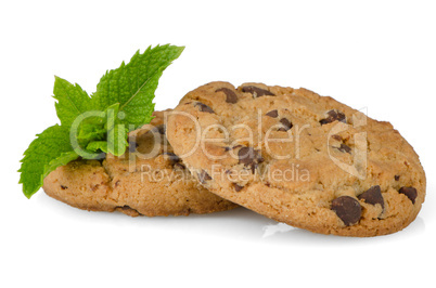 Chocolate cookies with mint leaves