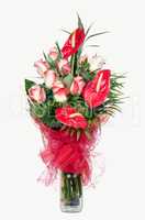 Red Anthurium and  Pink Roses