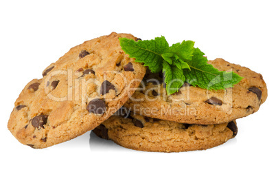 Chocolate cookies with mint leaves