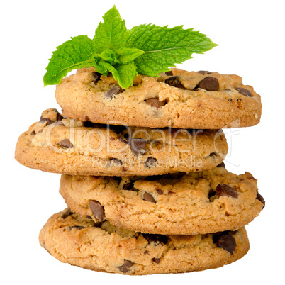 Chocolate cookies with mint leaves