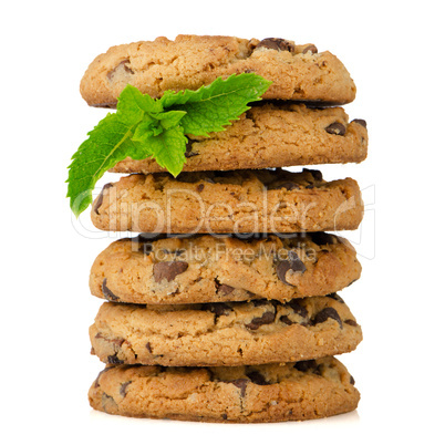 Chocolate cookies with mint leaves