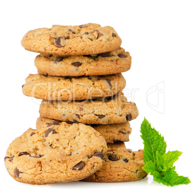 Chocolate cookies with mint leaves