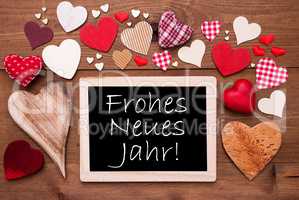 One Chalkbord, Many Red Hearts, Frohes Neues Means New Year