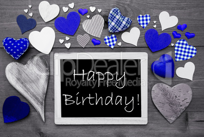 Black And White Chalkbord, Many Blue Hearts, Happy Birthday