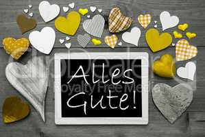 Gray Chalkbord, Yellow Hearts, Alles Gute Means Best Wishes