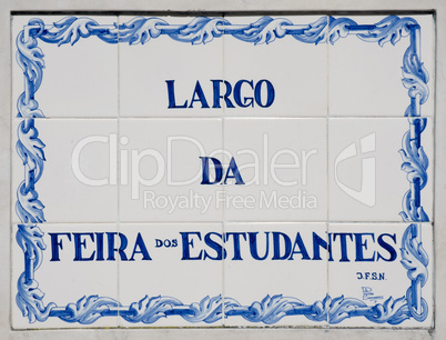 Ceramic sign in Coimbra, Portugal