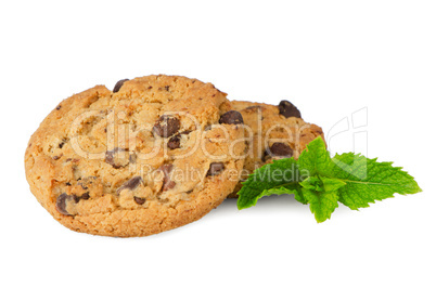 Chocolate cookies with mint leaves