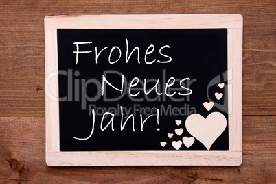 Blackboard With Wooden Hearts, Text Neues Jahr Means New Year