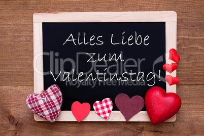 Blackboard, Red Hearts, Text Liebe Valentinstag Means Happy Valentines Day