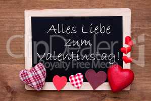 Blackboard, Red Hearts, Text Liebe Valentinstag Means Happy Valentines Day