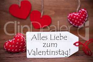 One Label With Romantic Hearts Decoration, Valentinstag Means Valentines Day