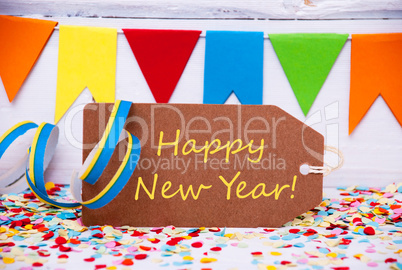 Label With Party Decoration, Text Happy New Year