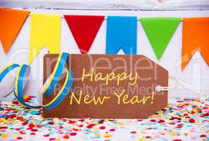 Label With Party Decoration, Text Happy New Year