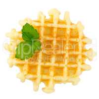 Sweet waffle with mint leaves
