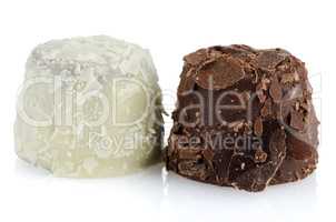 White and brown chocolate candies