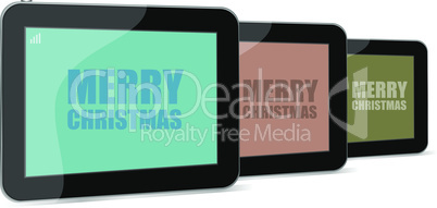 Vector illustration of a tablet pc icon with merry christmas words