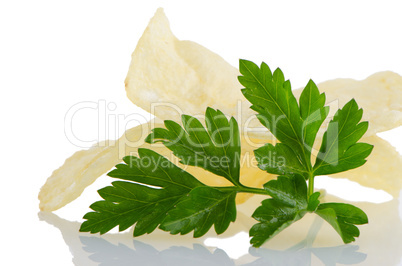Potato chips and parsley
