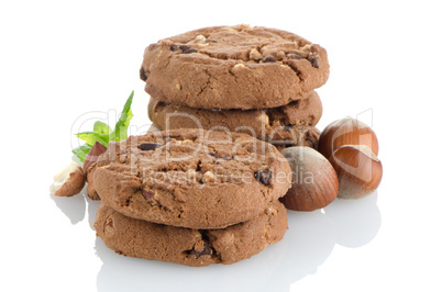 Chocolate cookies with mint leaves