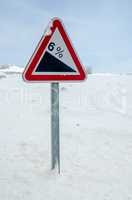 Steep hill warning signpost