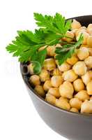 Chickpeas in a brown bowl