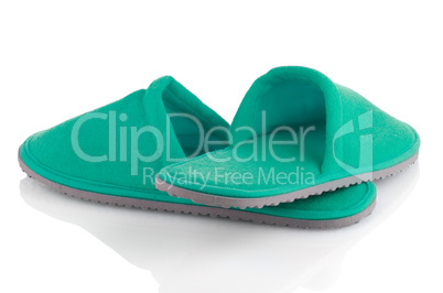 A pair of green slippers