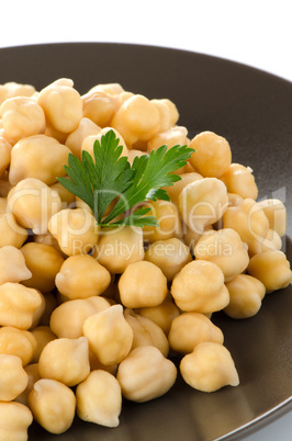 Chickpeas in a brown plate